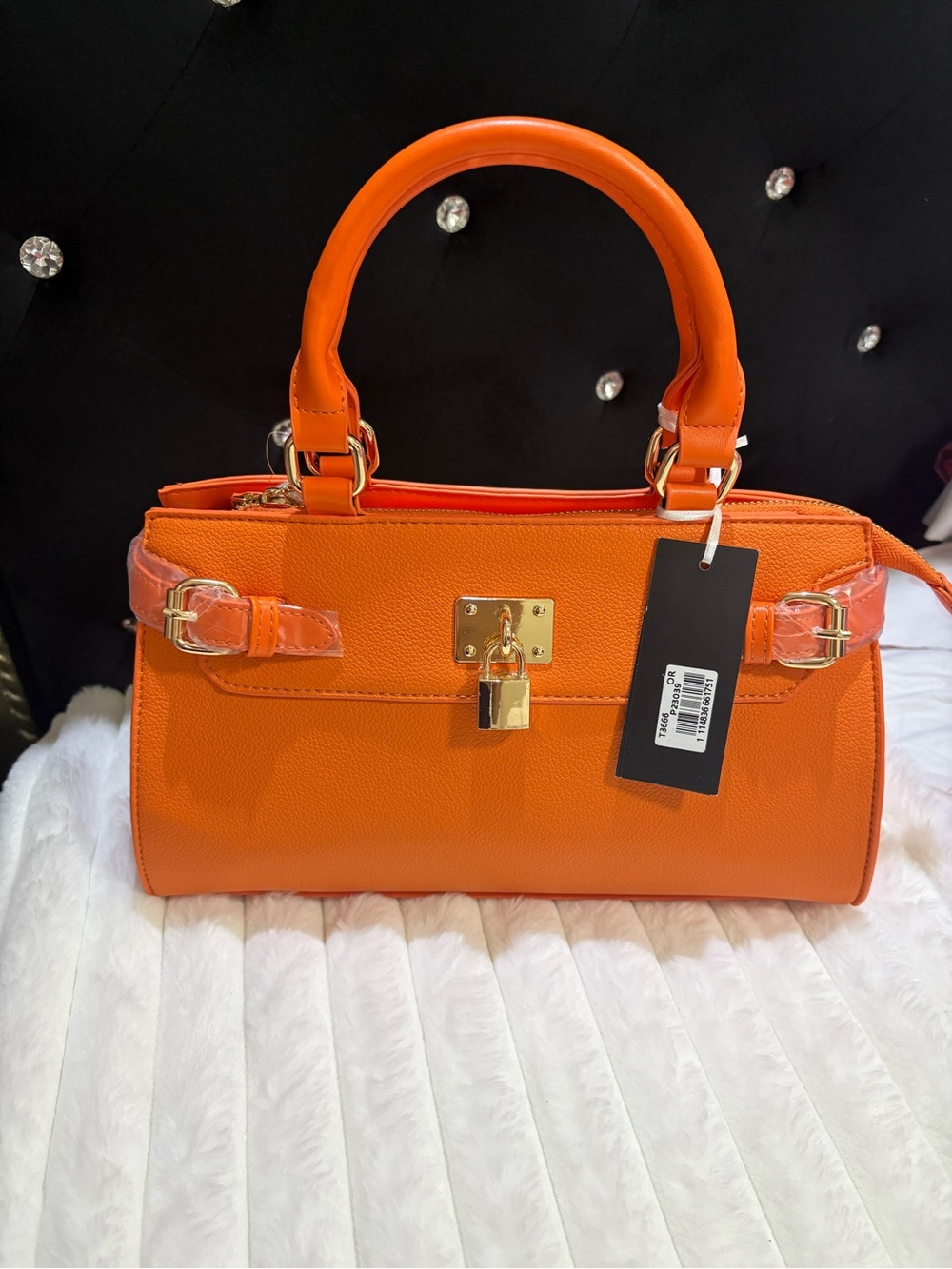 & Other Stories Orange Leather Top-Handle Satchel